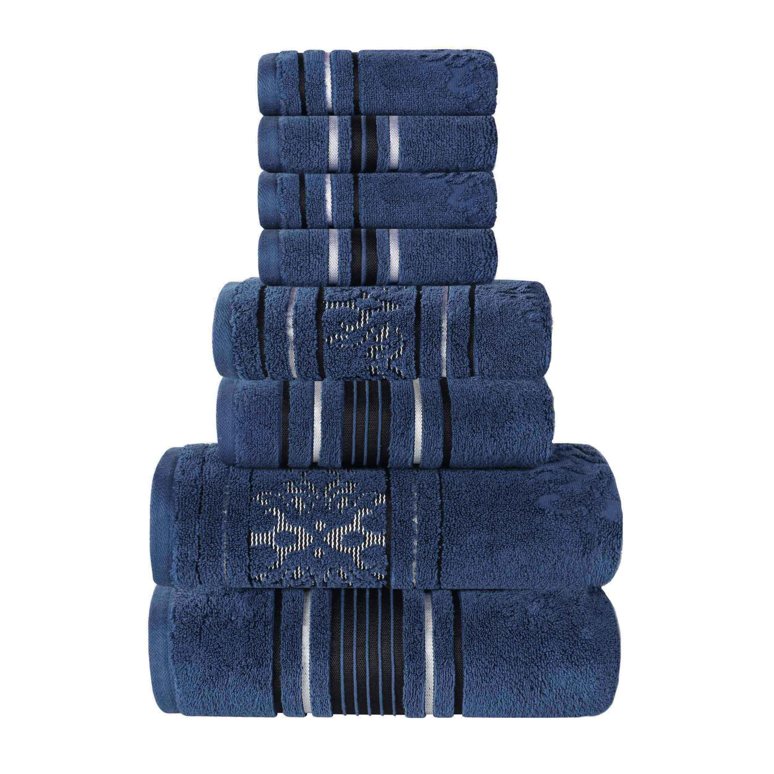Sadie Zero Twist Cotton Solid and Jacquard Floral 8 Piece Towel Set - Towel Set by Superior Brand