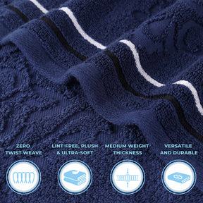 Sadie Zero Twist Cotton Floral Solid and Jacquard Bath Towel - Navy Blue