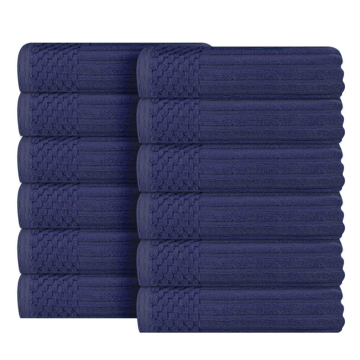 Soho Ribbed Cotton Absorbent Face Towel / Washcloth Set of 12 - NavyBlue