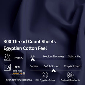 Superior Egyptian Cotton 300 Thread Count Solid Deep Pocket Bed Sheet Set - Navy Blue