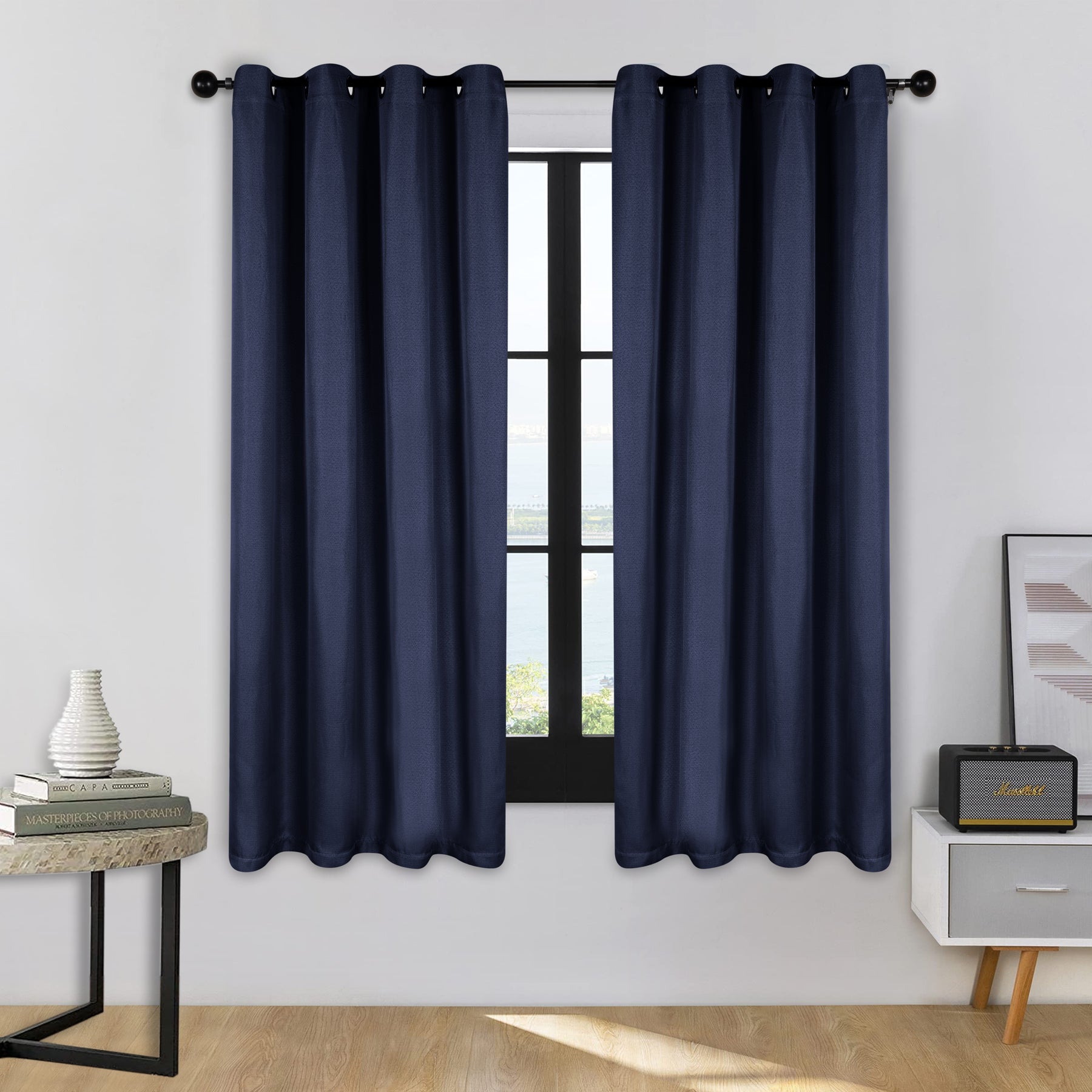 Linen Pattern Washable Room Darkening Blackout Curtains, Set of 2
