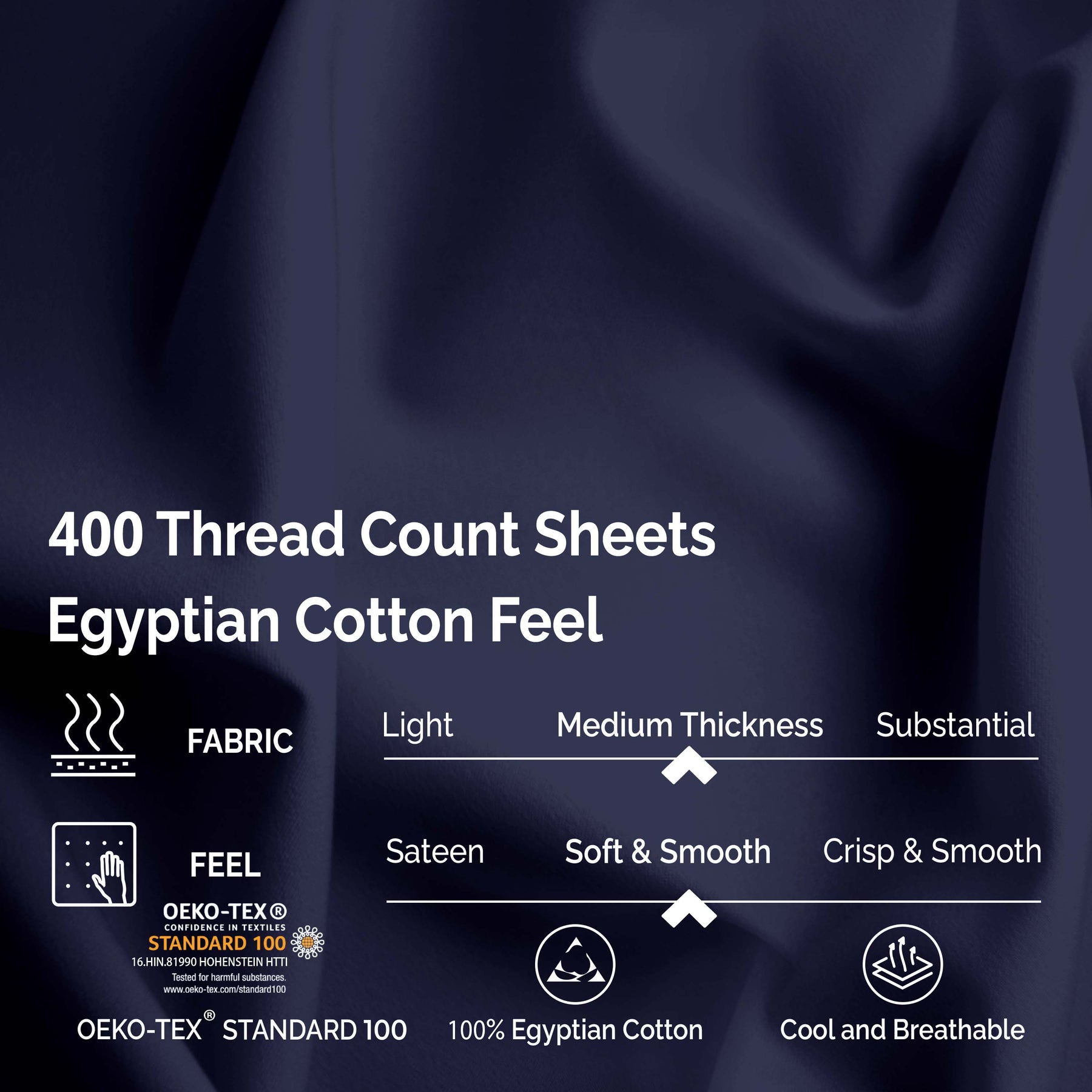 400 Thread Count Egyptian Cotton Solid Deep Pocket Sheet Set - Navy Blue