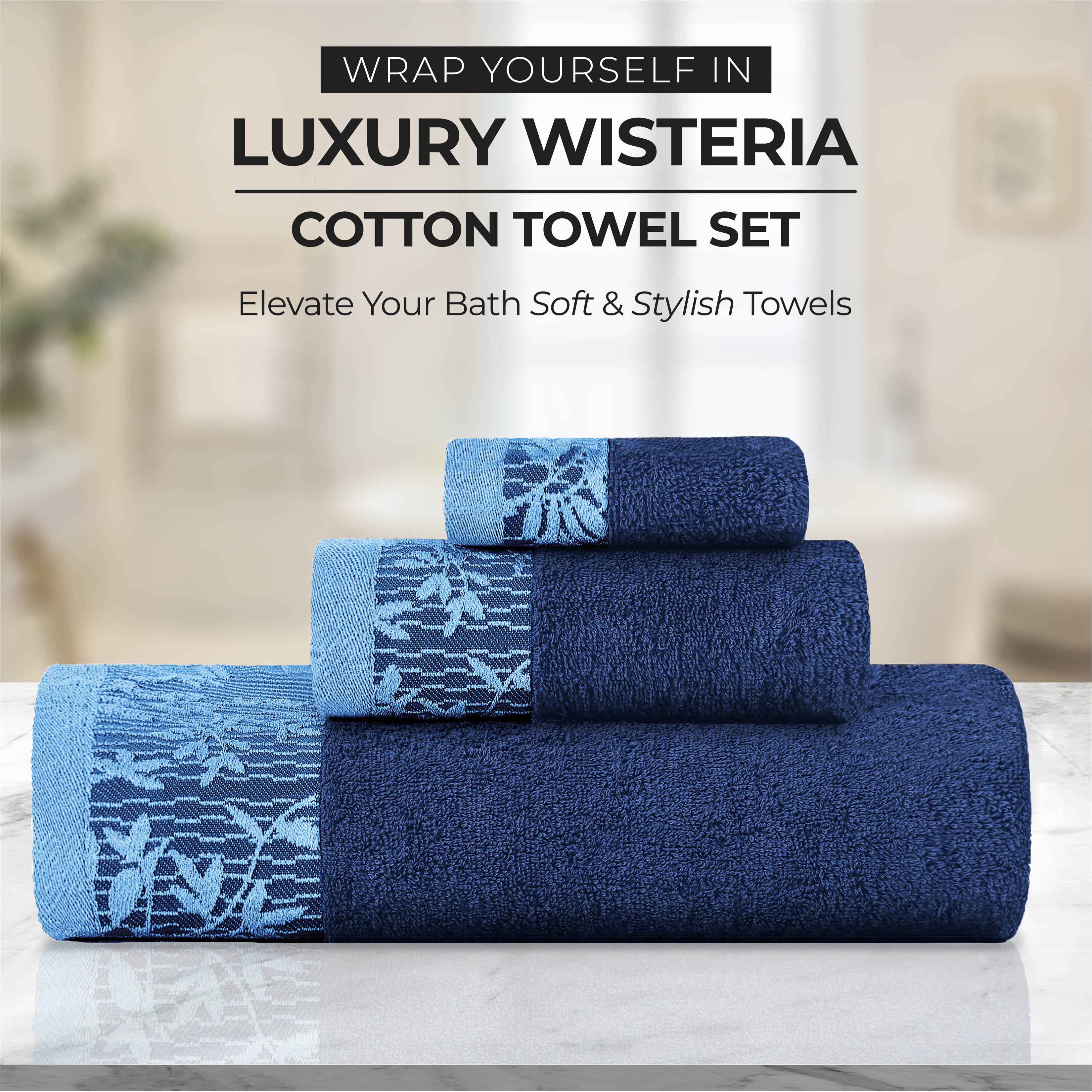 Wisteria Cotton Medium Weight Floral Jacquard Border 6 Piece Towel Set - Towel Set by Superior