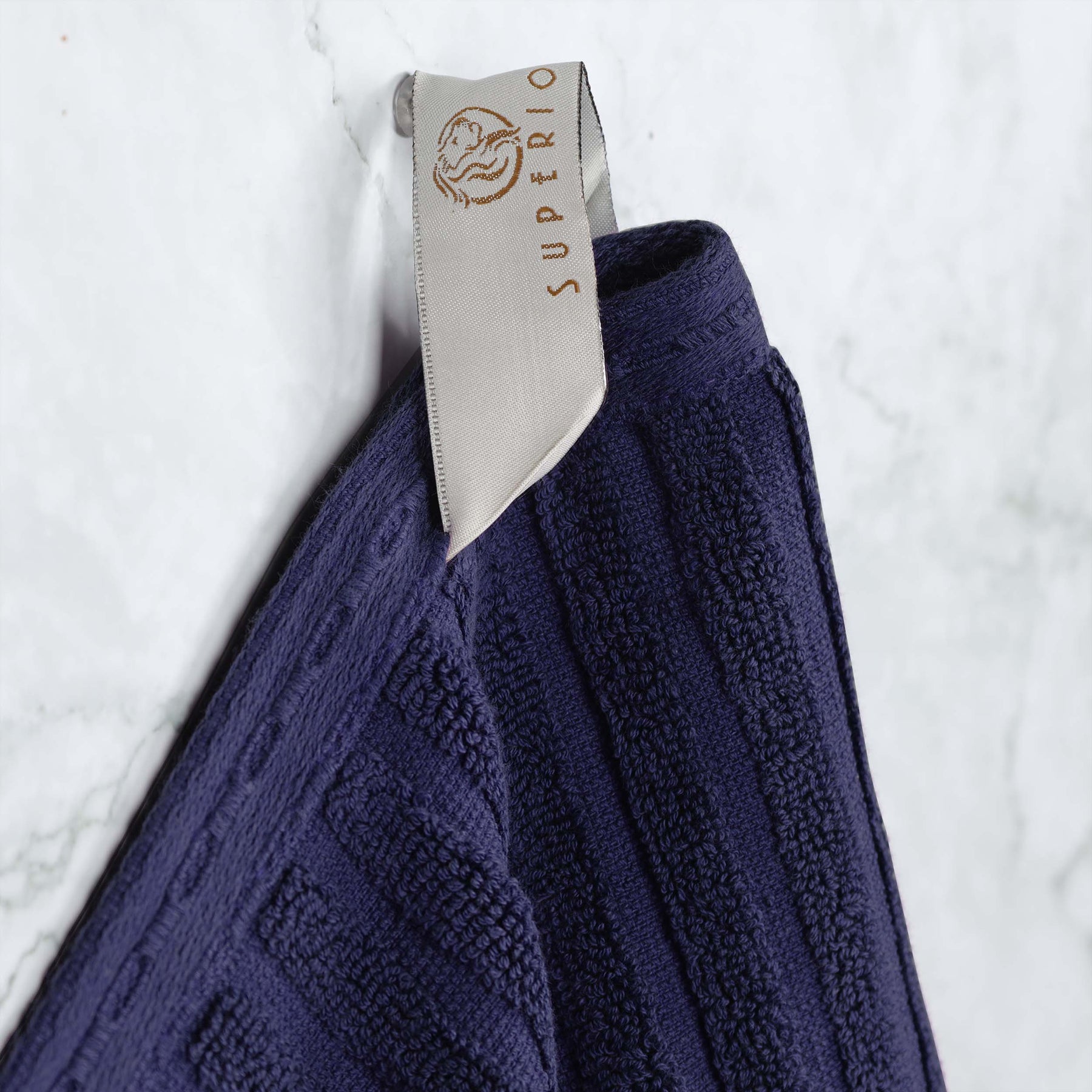 Soho Ribbed Cotton Absorbent Face Towel / Washcloth Set of 12 - NavyBlue