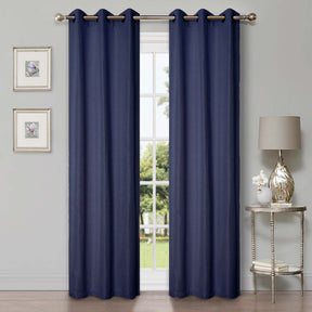 Linen Pattern Washable Room Darkening Blackout Curtains, Set of 2 - NavyBlue