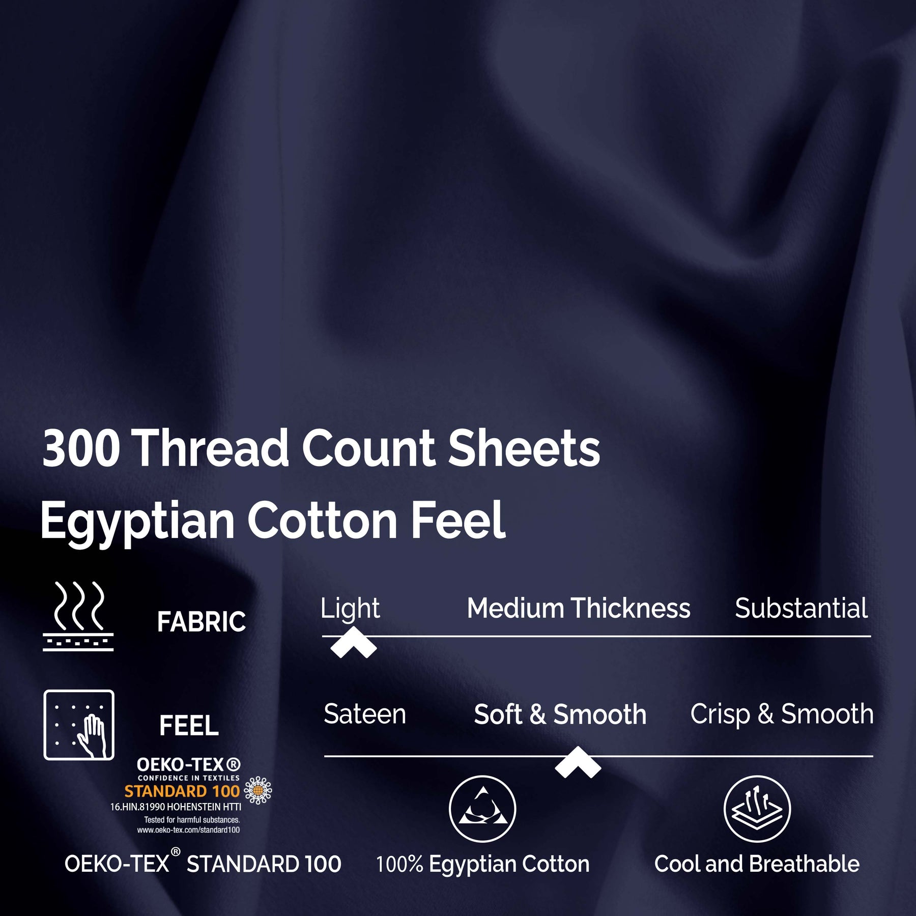 300 Thread Count Egyptian Cotton Solid Deep Pocket Sheet Set - Navy Blue