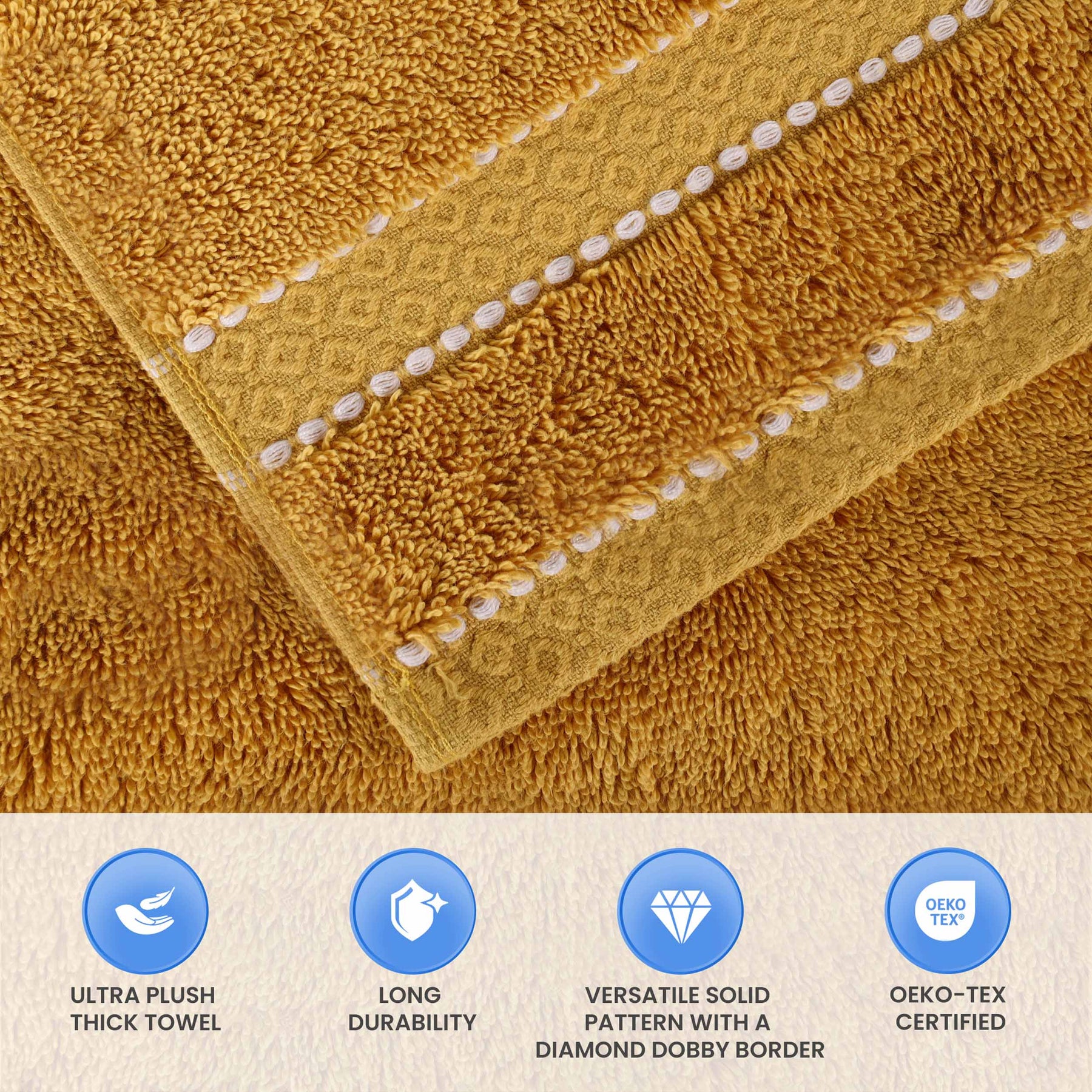 Niles Egyptian Giza Cotton Dobby Plush Face Towel Washcloth - Gold