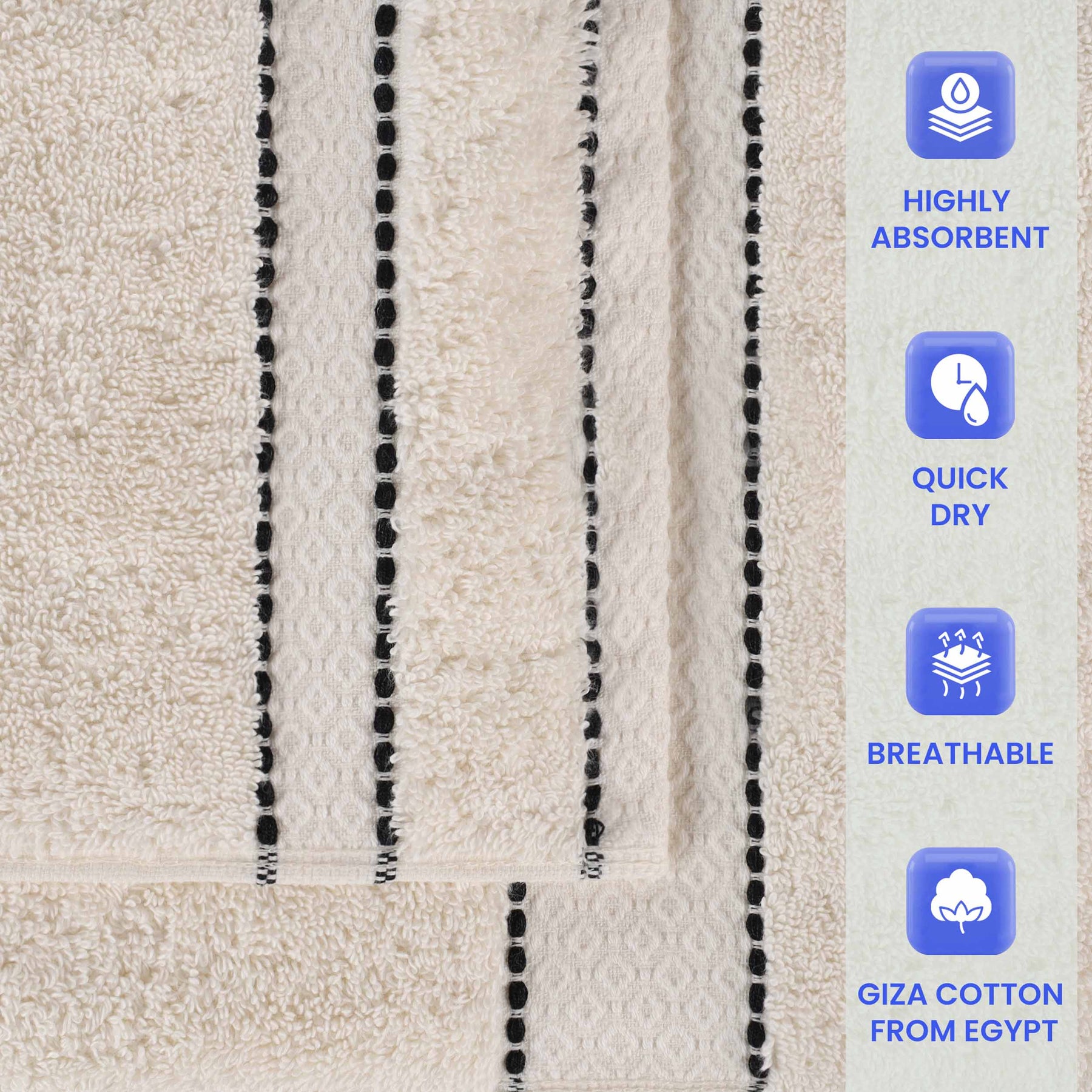 Niles Egyptian Giza Cotton Dobby Ultra-Plush Bath Towel - Ivory