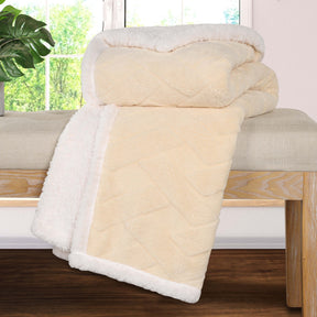 Superior Nuuk Reversible Jacquard Lattice Fleece Plush Sherpa Blanket - Cream