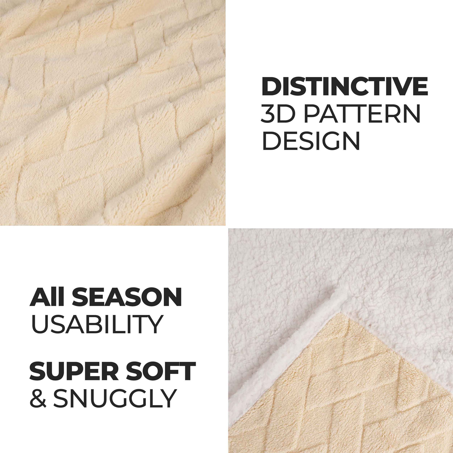 Superior Nuuk Reversible Jacquard Lattice Fleece Plush Sherpa Blanket -  Cream