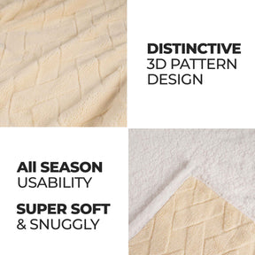 Superior Nuuk Reversible Jacquard Lattice Fleece Plush Sherpa Blanket -  Cream