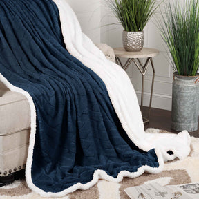 Superior Nuuk Reversible Jacquard Lattice Fleece Plush Sherpa Blanket -  Navy Blue