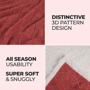 Superior Nuuk Reversible Jacquard Lattice Fleece Plush Sherpa Blanket - Poppy Red