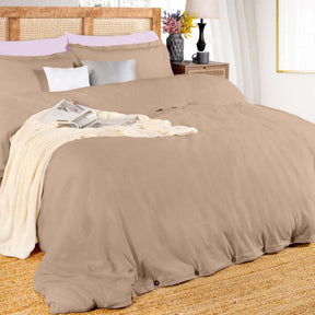 Superior Cotton Linen Blend Solid 3 Piece Duvet Cover Set - Tan