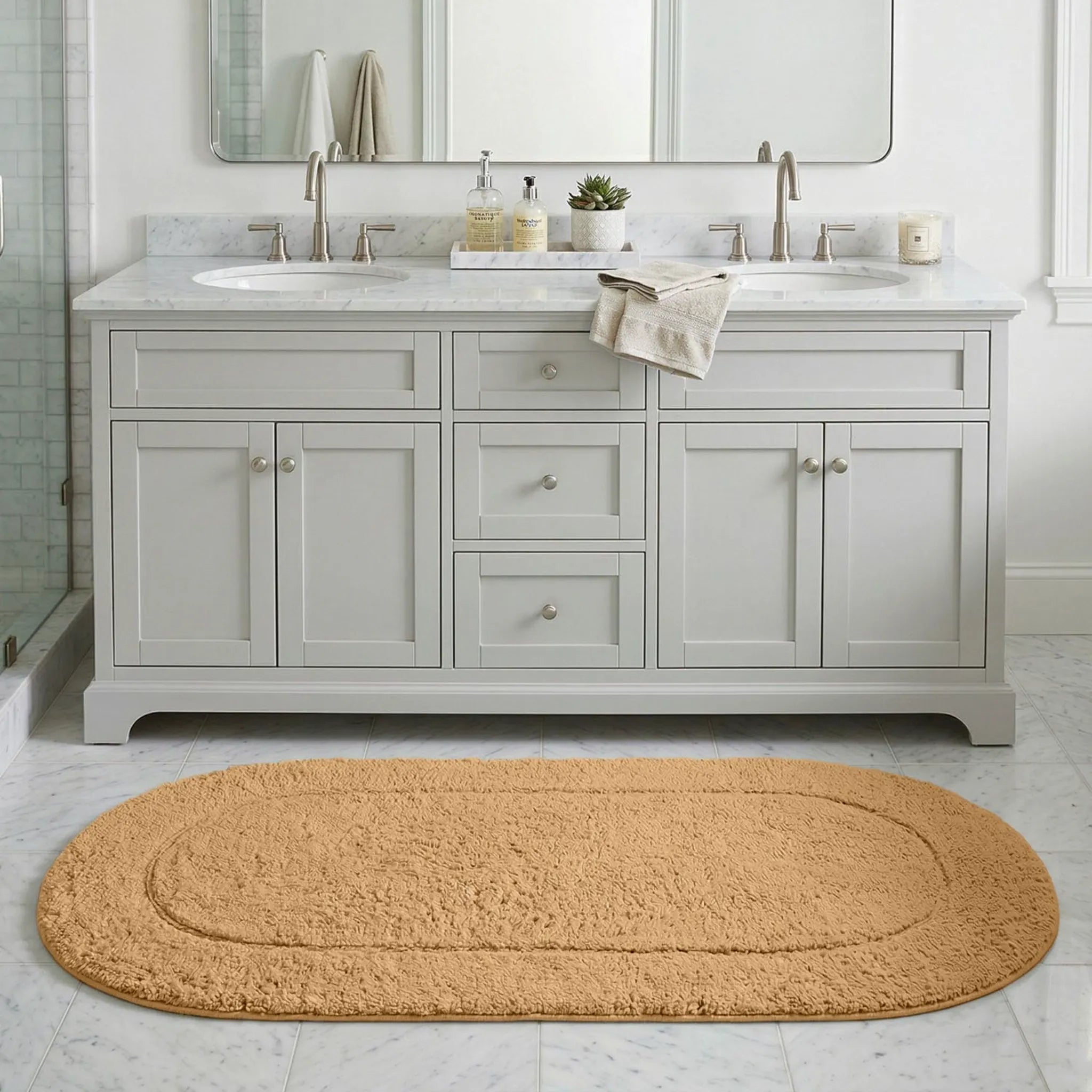 Oval Cotton Washable Non-Slip Bath Rugs or Runner