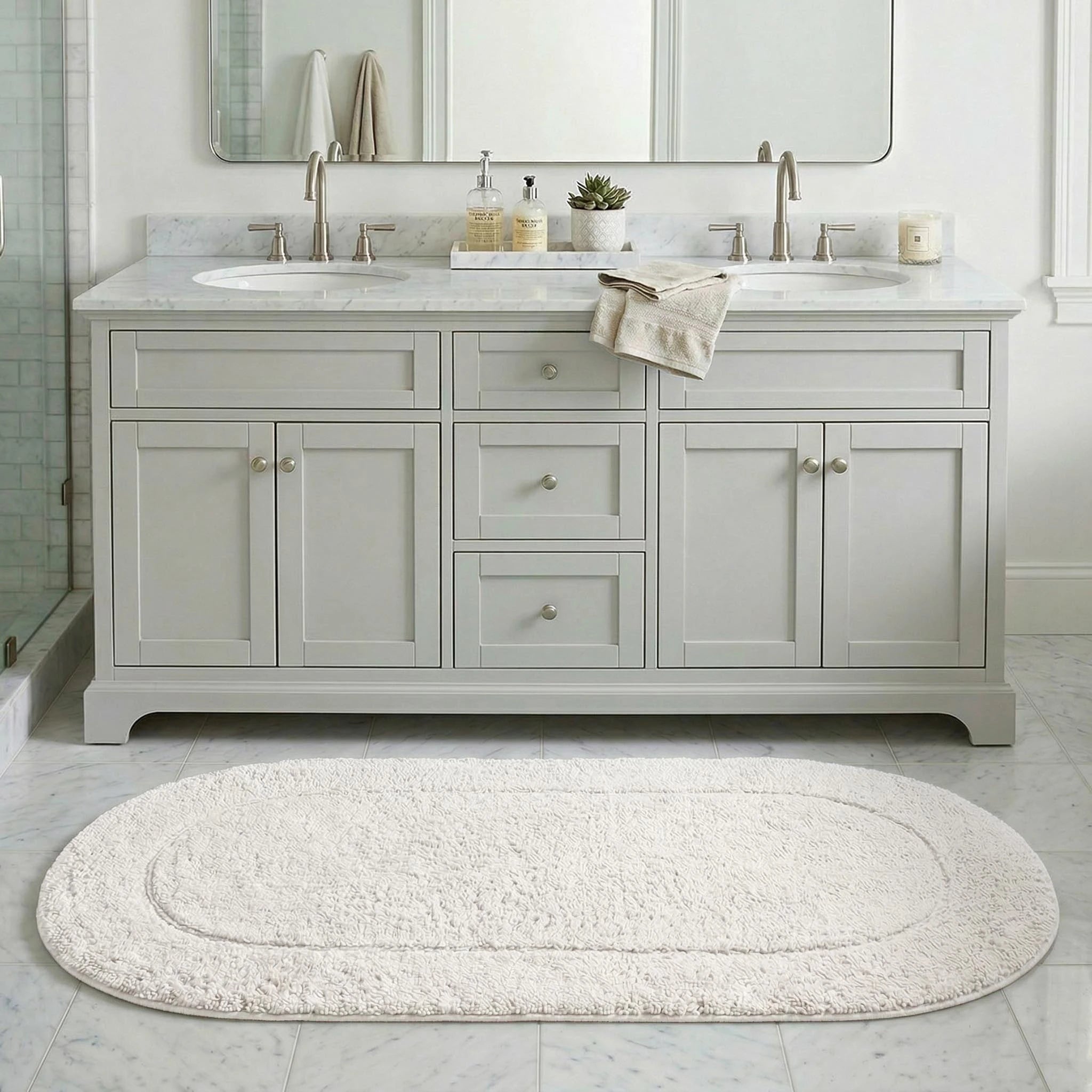 Oval Cotton Washable Non-Slip Bath Rugs or Runner