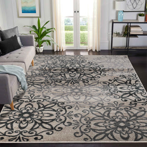Leigh Traditional Floral Scroll Indoor Area Rug or Runner Rug Or Door Mat - Oatmeal