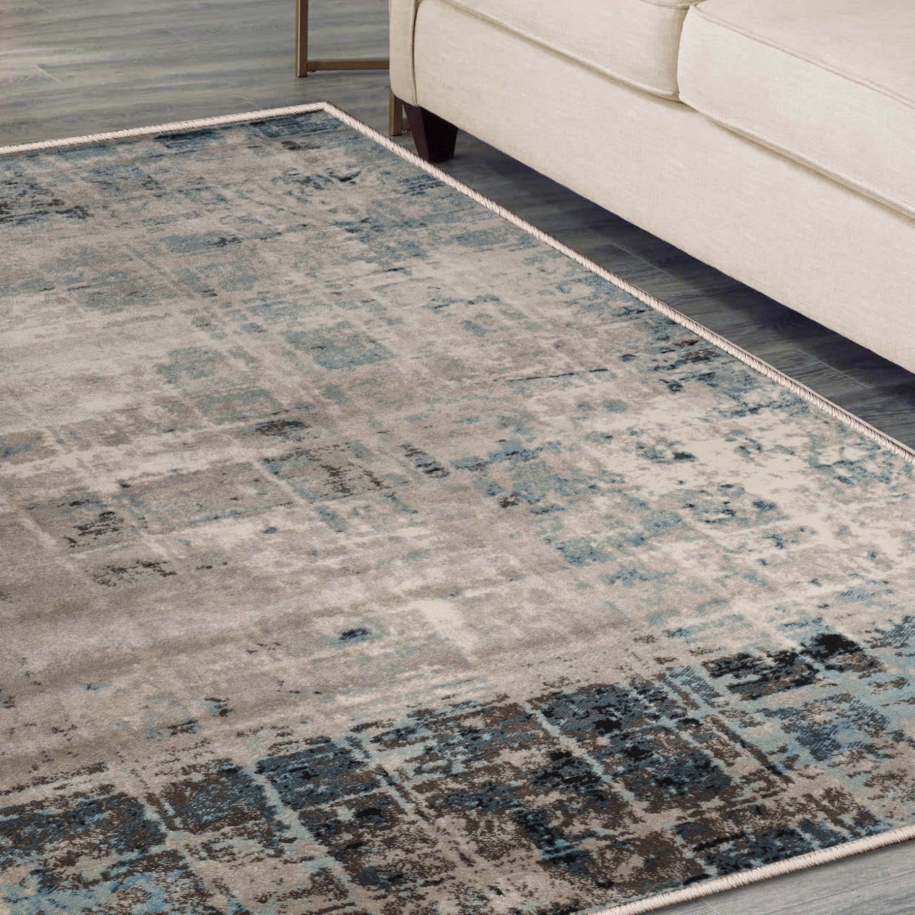 Superior Palani Washed Abstract Indoor Area Rug or Runner - Blue-Cream