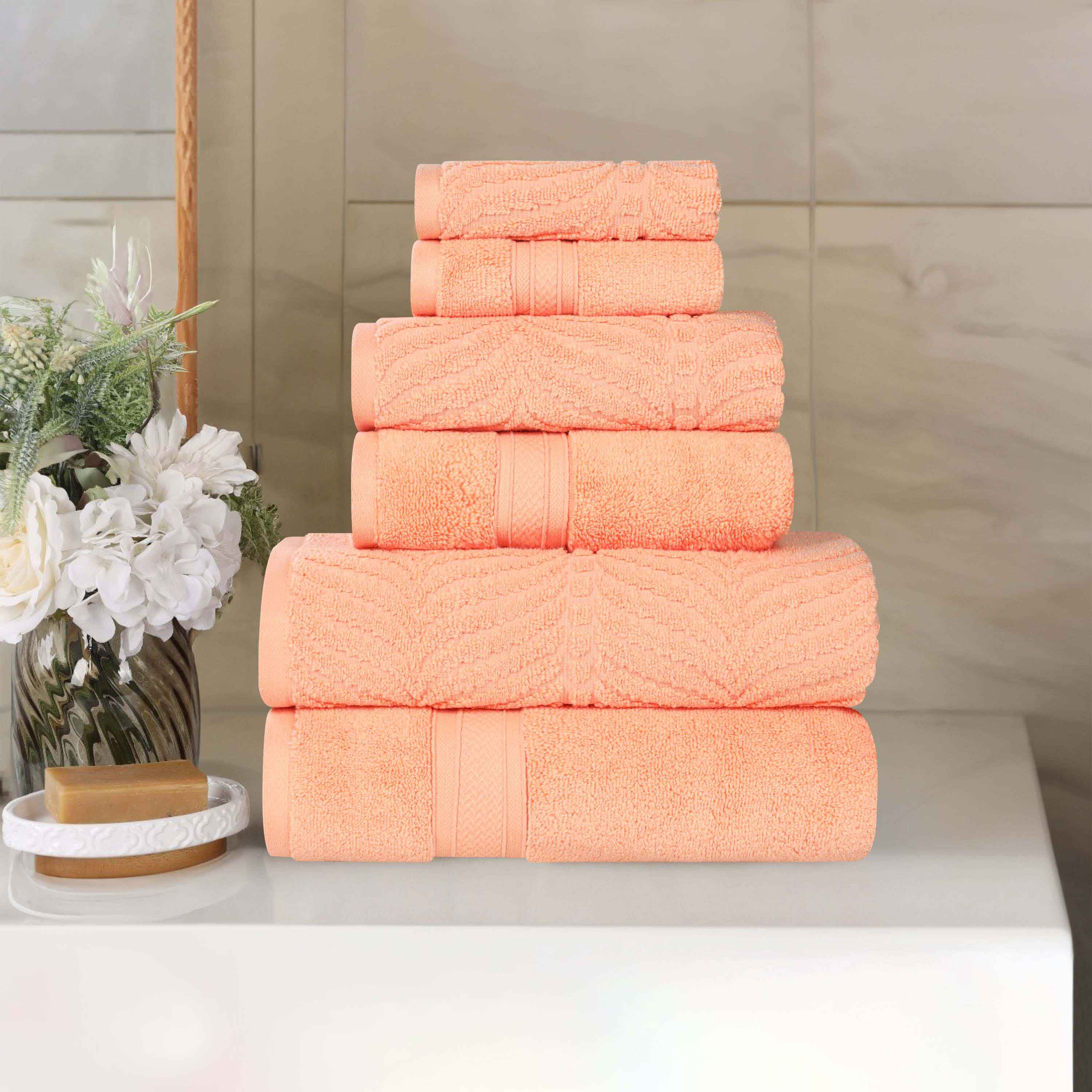 Chevron Zero Twist Solid and Jacquard Soft Cotton 6 Piece Towel Set - Towel Set by Superior Brand