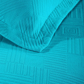 Cotton Jacquard Matelassé Scalloped Geometric Fret Bedspread Set - PeacockBlue