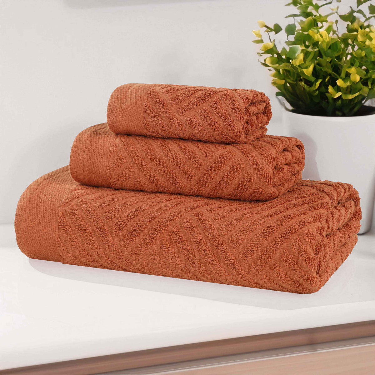 Basketweave Egyptian Cotton Jacquard 3 Piece Assorted Towel Set - Pecan