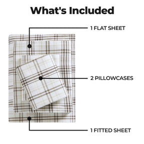 Plaid Flannel Cotton Classic Rustic Farmhouse Deep Pocket Sheet Set - Beige