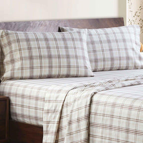 Plaid Flannel Cotton Classic Rustic Farmhouse Pillowcases- Beige