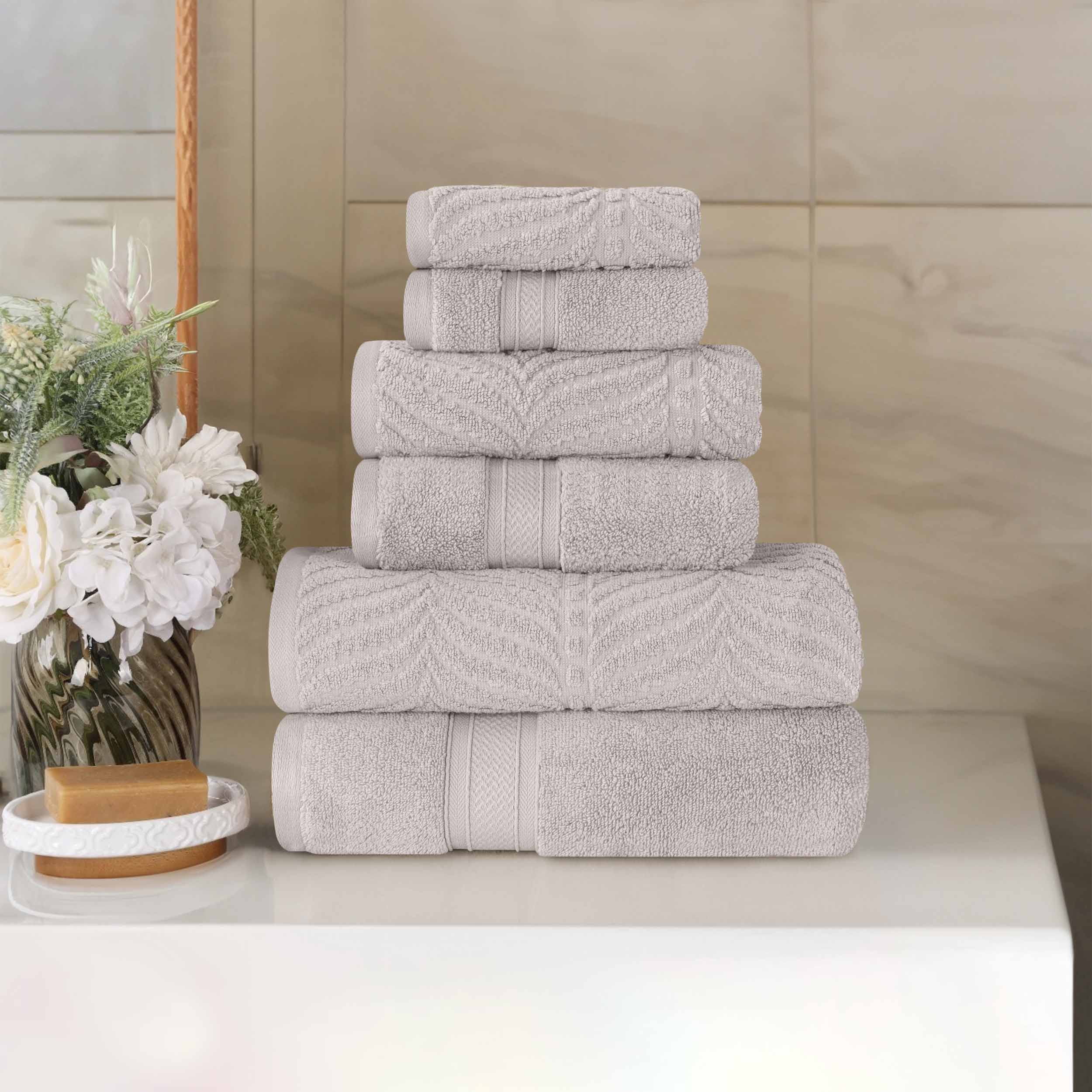 Chevron Zero Twist Solid and Jacquard Soft Cotton 6 Piece Towel Set - Towel Set by Superior Brand