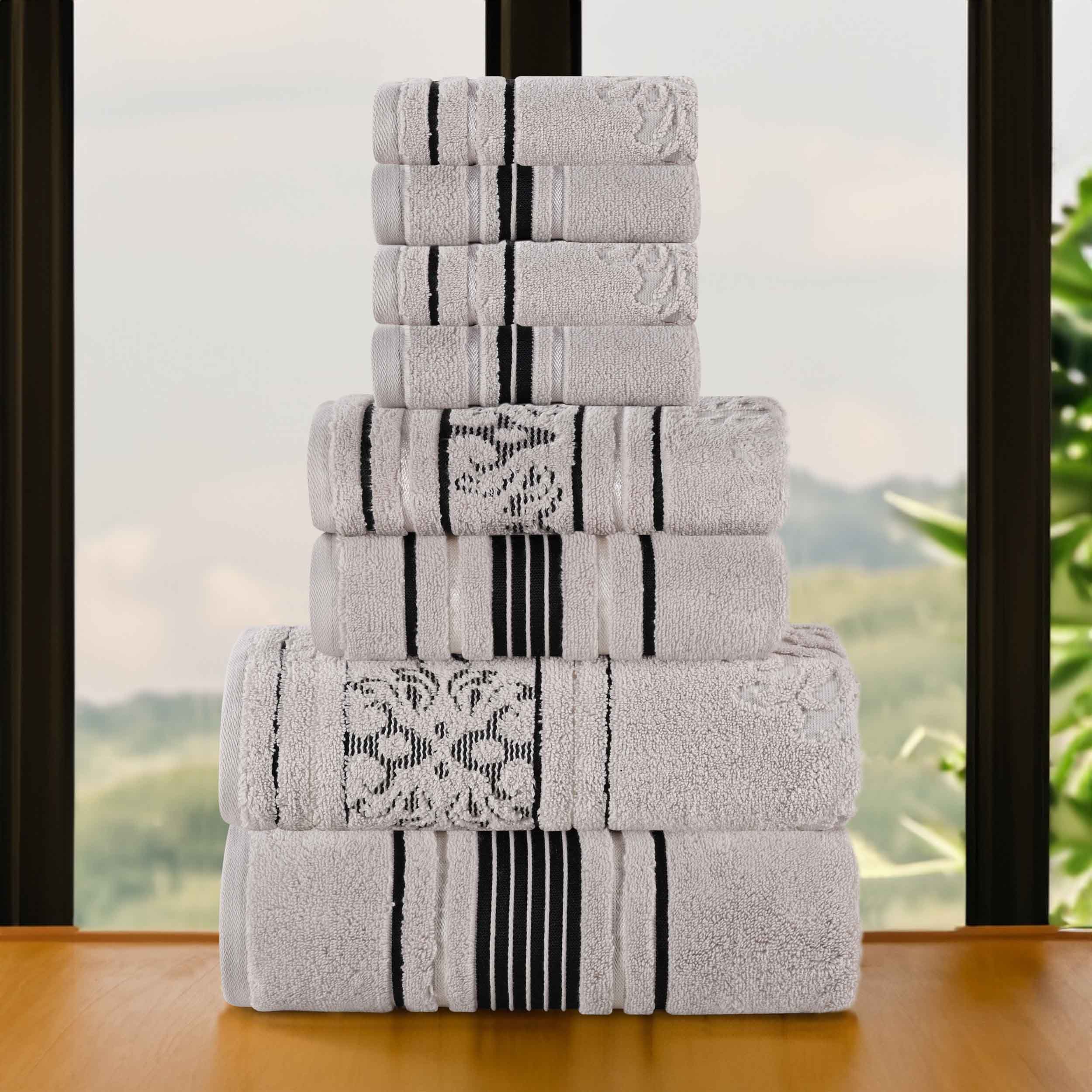 Sadie Zero Twist Cotton Solid and Jacquard Floral 8 Piece Towel Set - Towel Set by Superior Brand