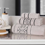 Sadie Zero Twist Cotton Floral Jacquard Absorbent 3 Piece Towel Set - Towel Set by Superior