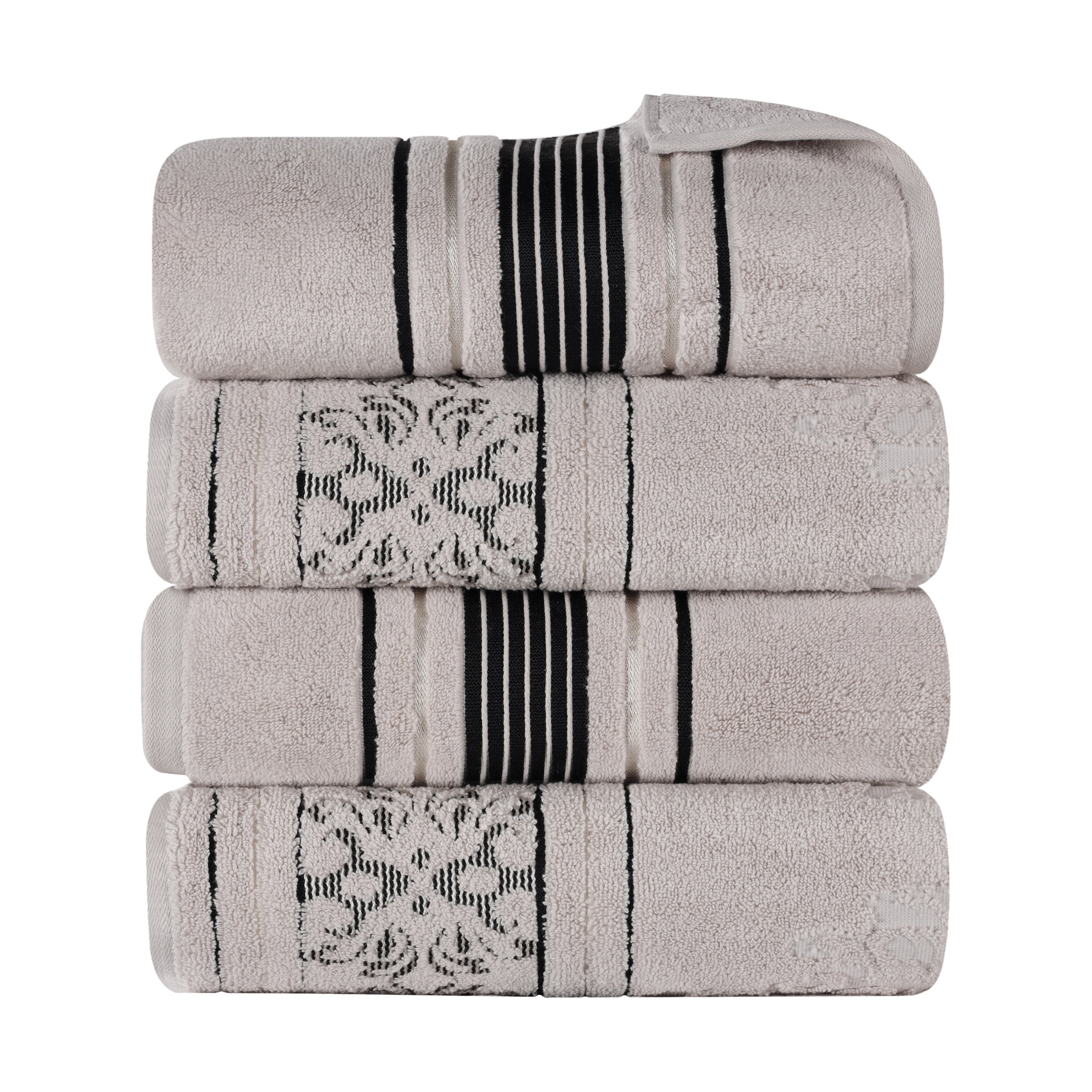Sadie Zero Twist Cotton Solid and Jacquard Floral Bath Towel Set of 4 - Bath Towel by Superior Brand