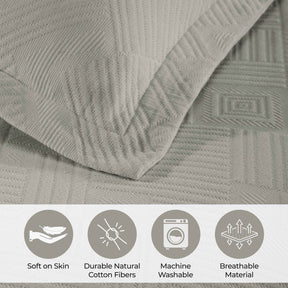 Cotton Jacquard Matelassé Scalloped Geometric Fret Bedspread Set - Platinum