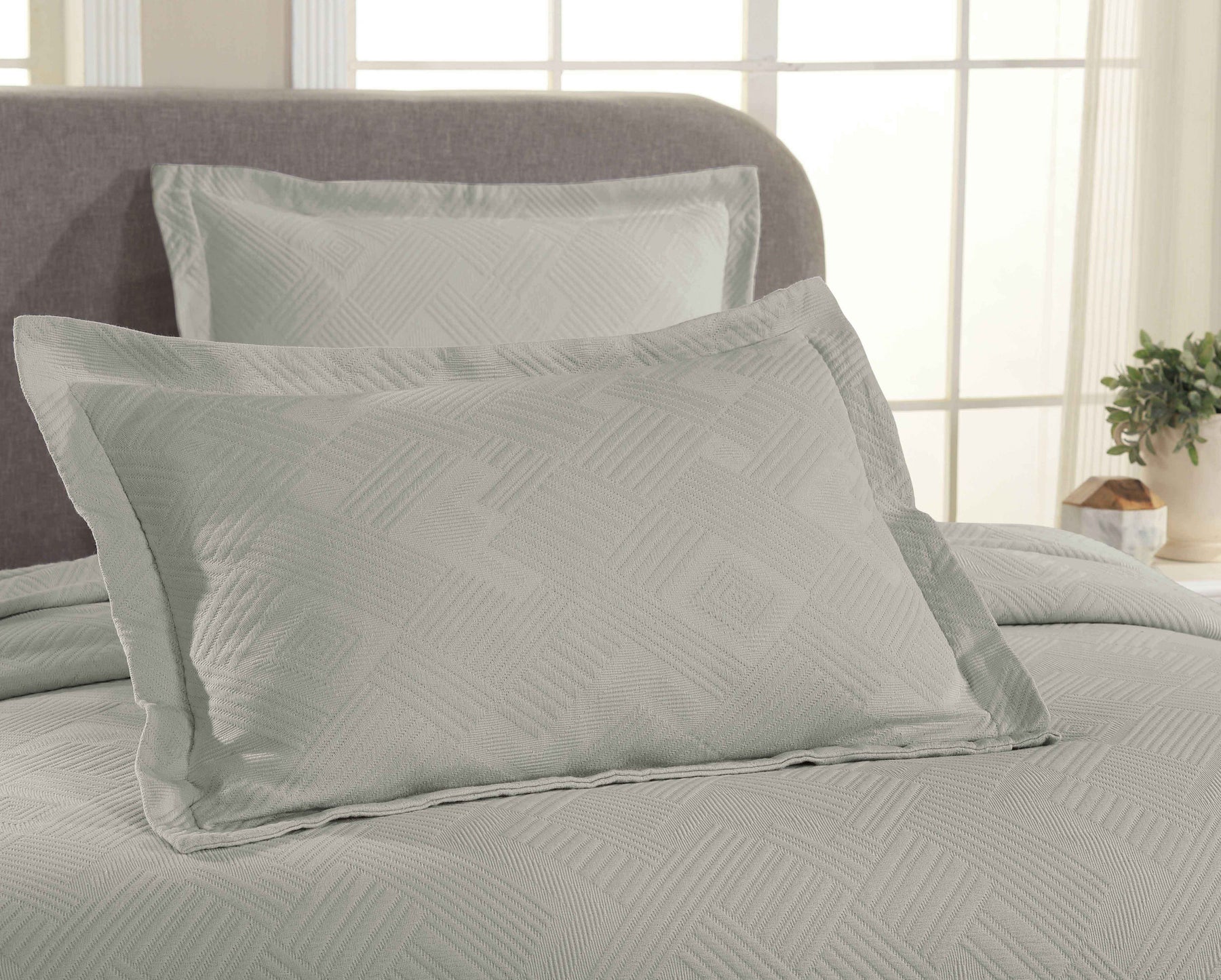 Cotton Jacquard Matelassé Scalloped Geometric Fret Bedspread Set - Platinum