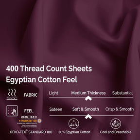 Superior 400 Thread Count Solid 100% Egyptian Cotton Deep Pocket Sheet Set - Plum
