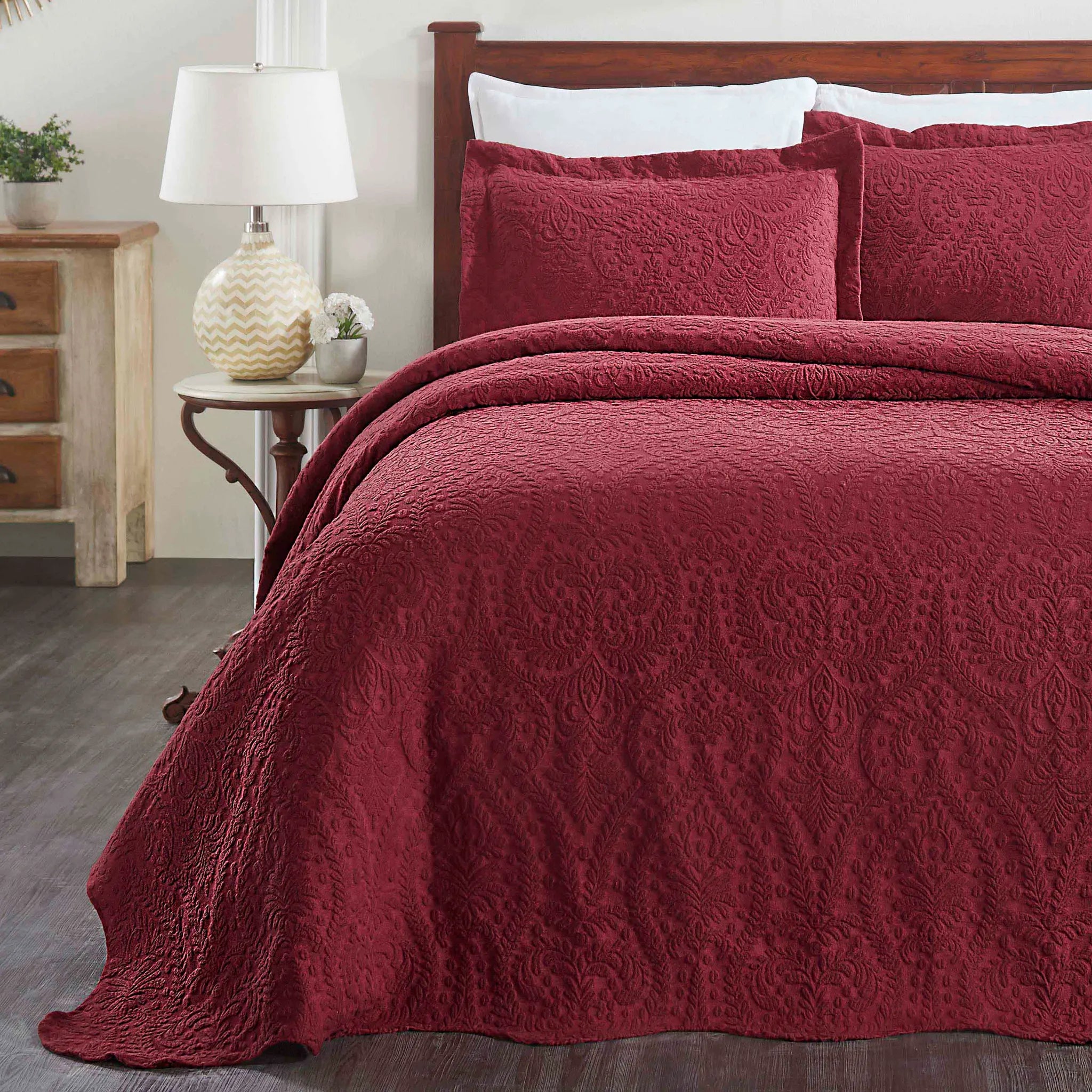Aspen Jacquard Bedspread Set – 3‐Piece Cotton Blend Floral Bedding ...