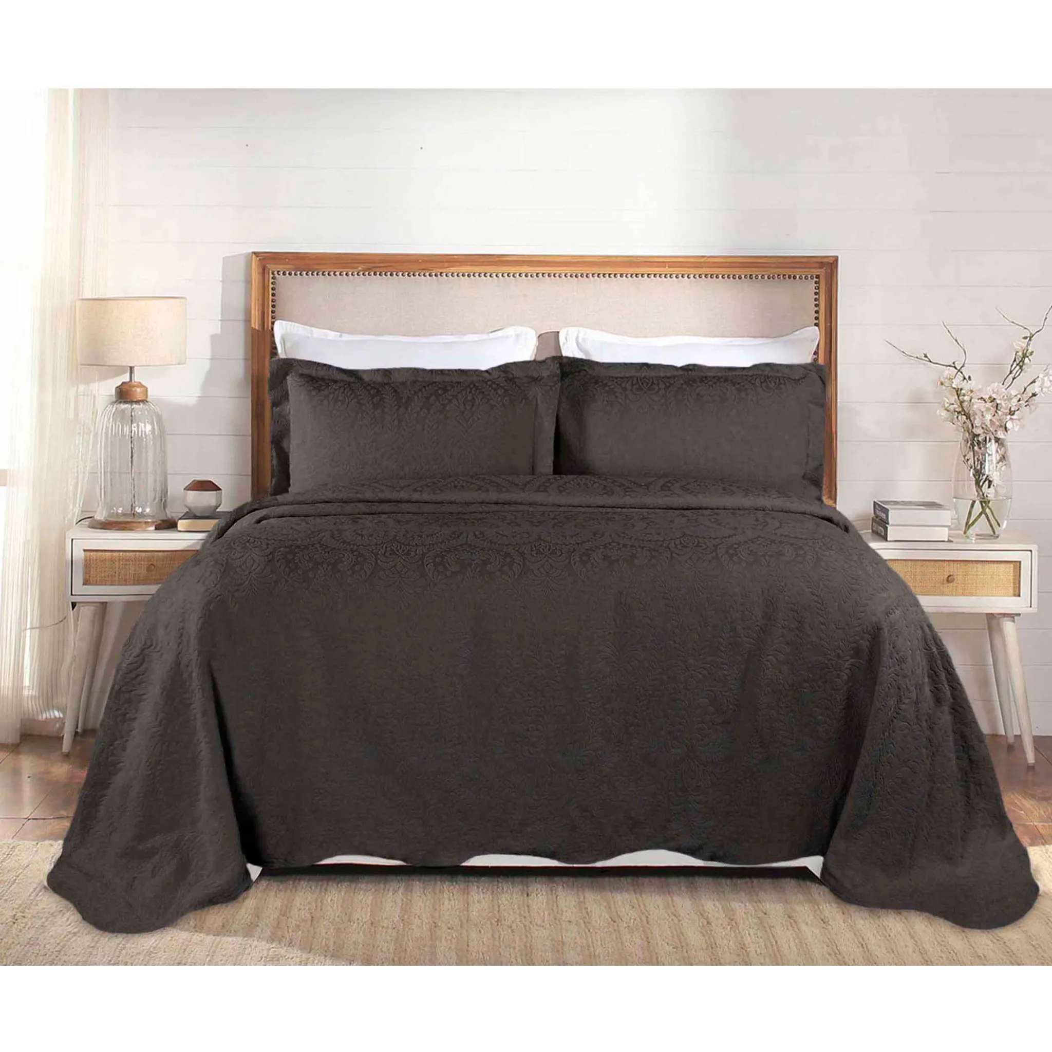 Aspen Jacquard Bedspread Set – 3‐Piece Cotton Blend Floral Bedding ...