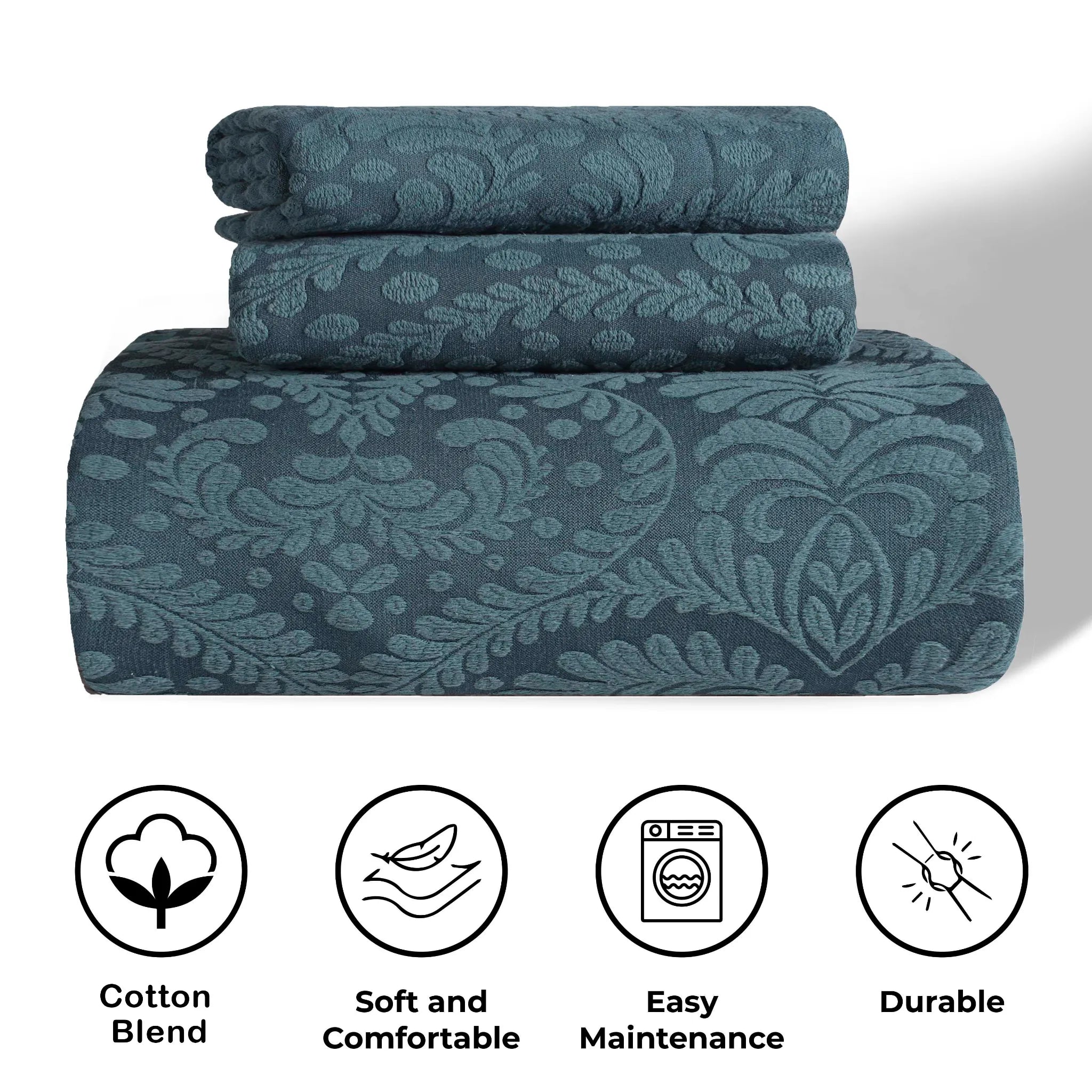 Aspen Jacquard Bedspread Set – 3‐Piece Cotton Blend Floral Bedding ...