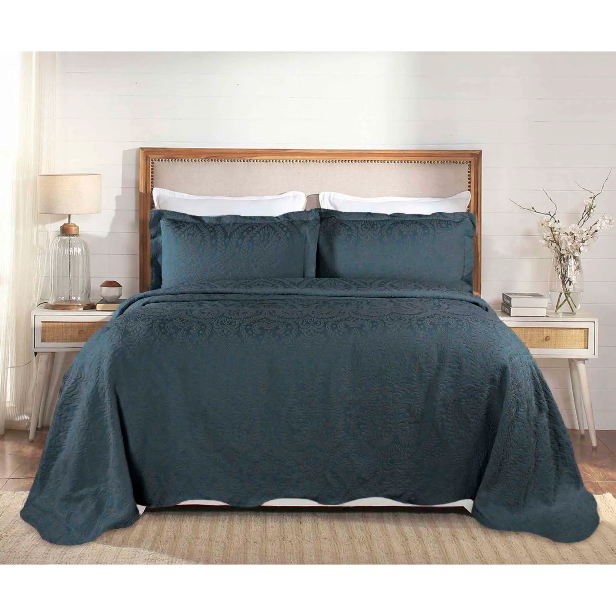 Aspen Jacquard Bedspread Set – 3‑Piece Cotton Blend Floral Bedding