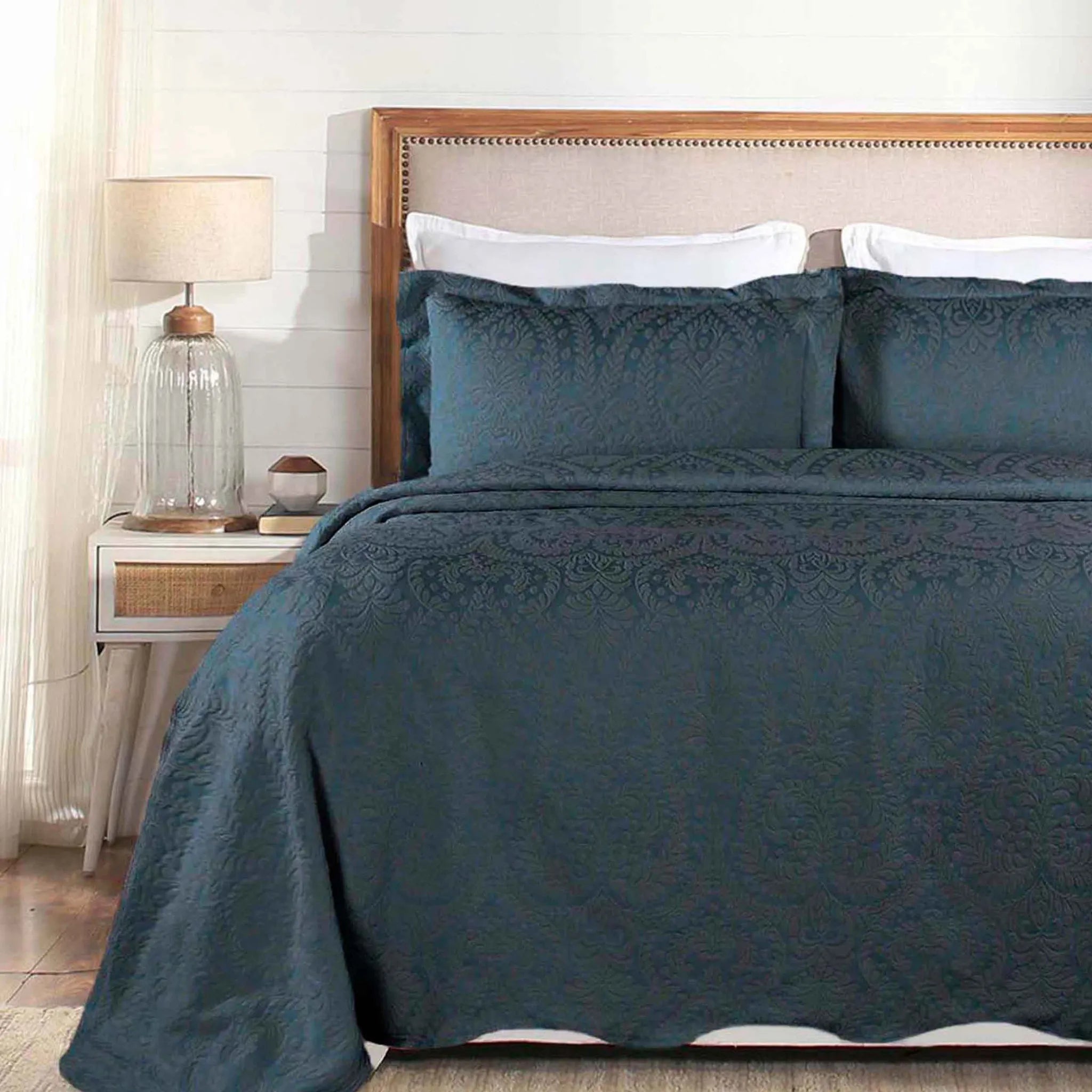 Aspen Jacquard Bedspread Set – 3‐Piece Cotton Blend Floral Bedding ...