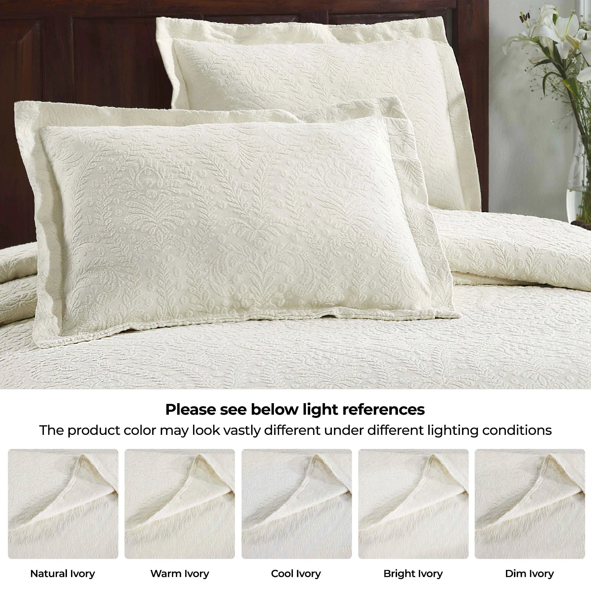 Aspen Jacquard Bedspread Set – 3‐Piece Cotton Blend Floral Bedding ...