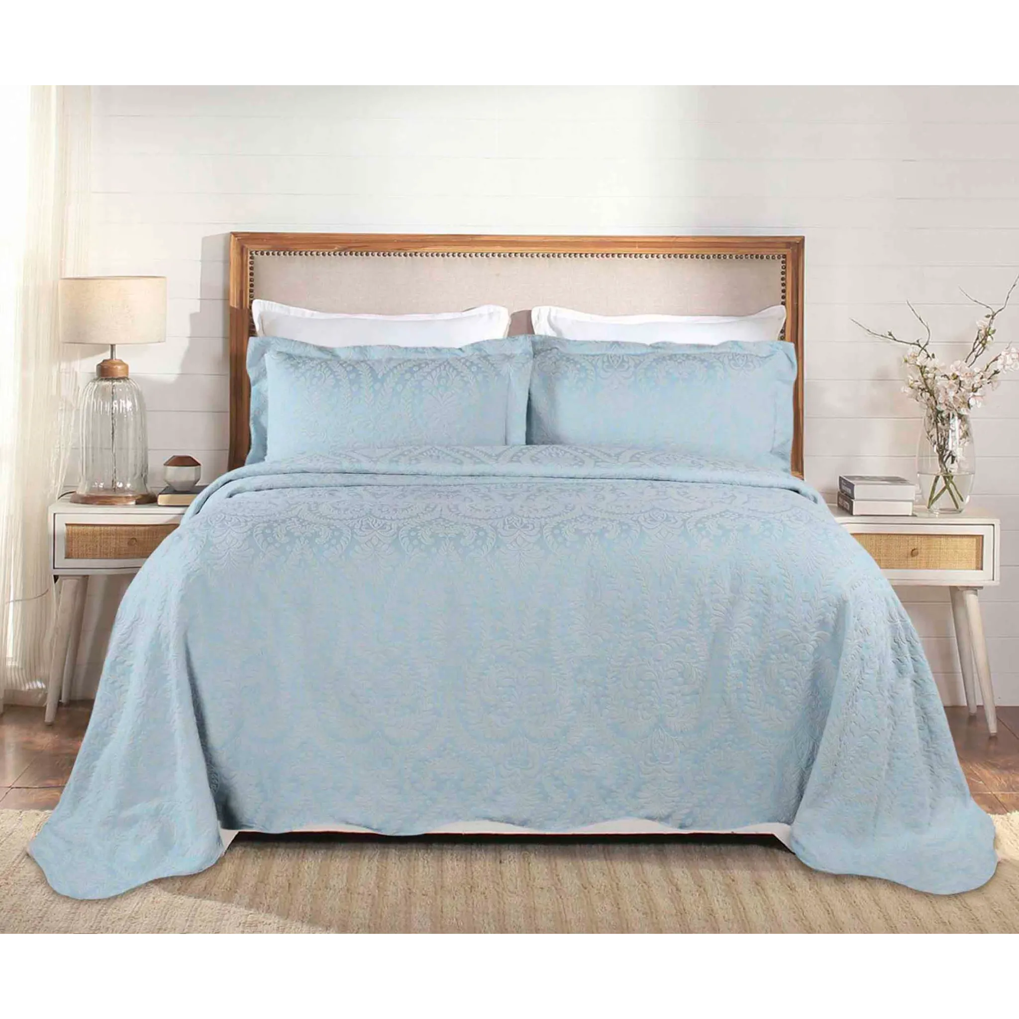 Aspen Jacquard Bedspread Set – 3‐Piece Cotton Blend Floral Bedding ...