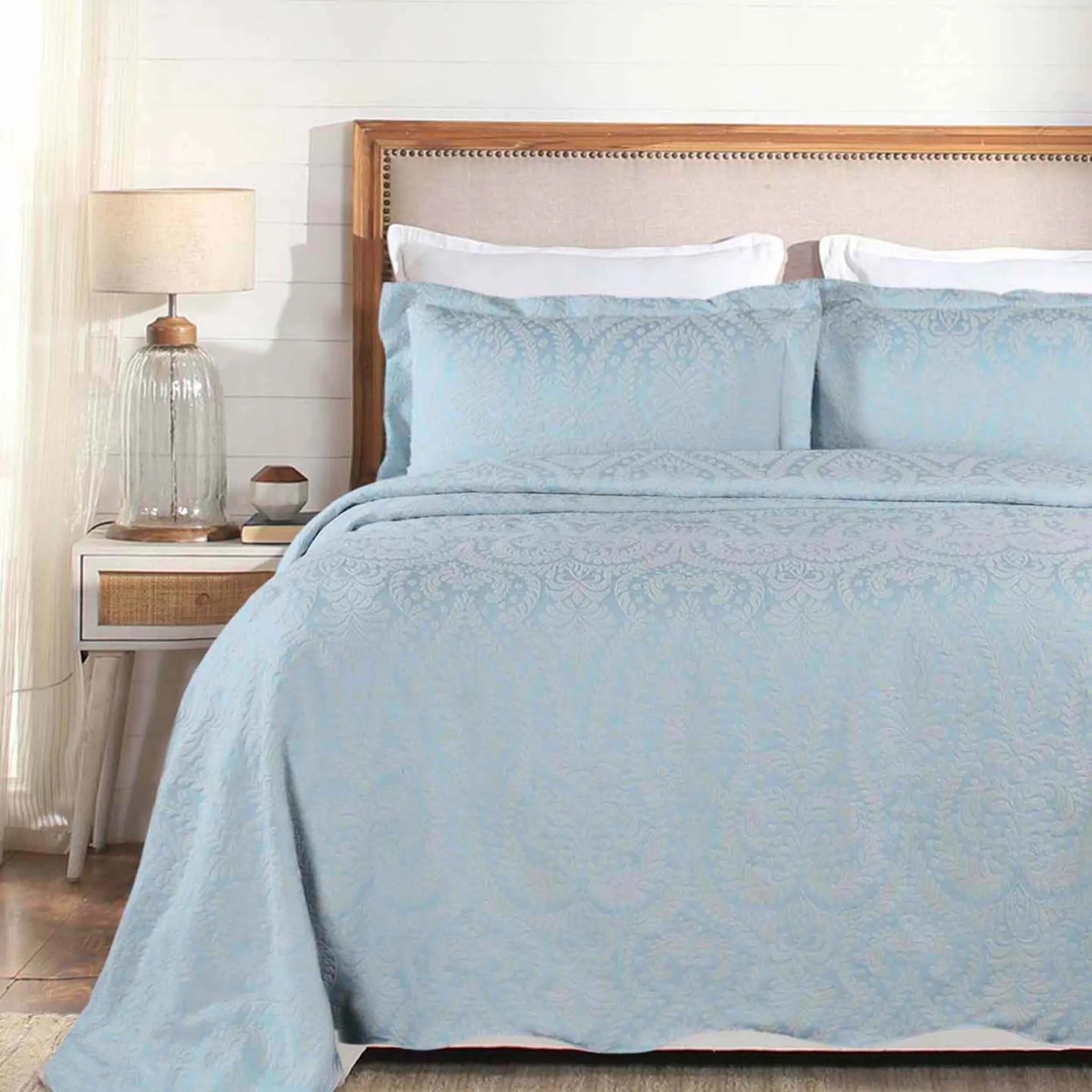 Aspen Jacquard Bedspread Set – 3‐Piece Cotton Blend Floral Bedding ...
