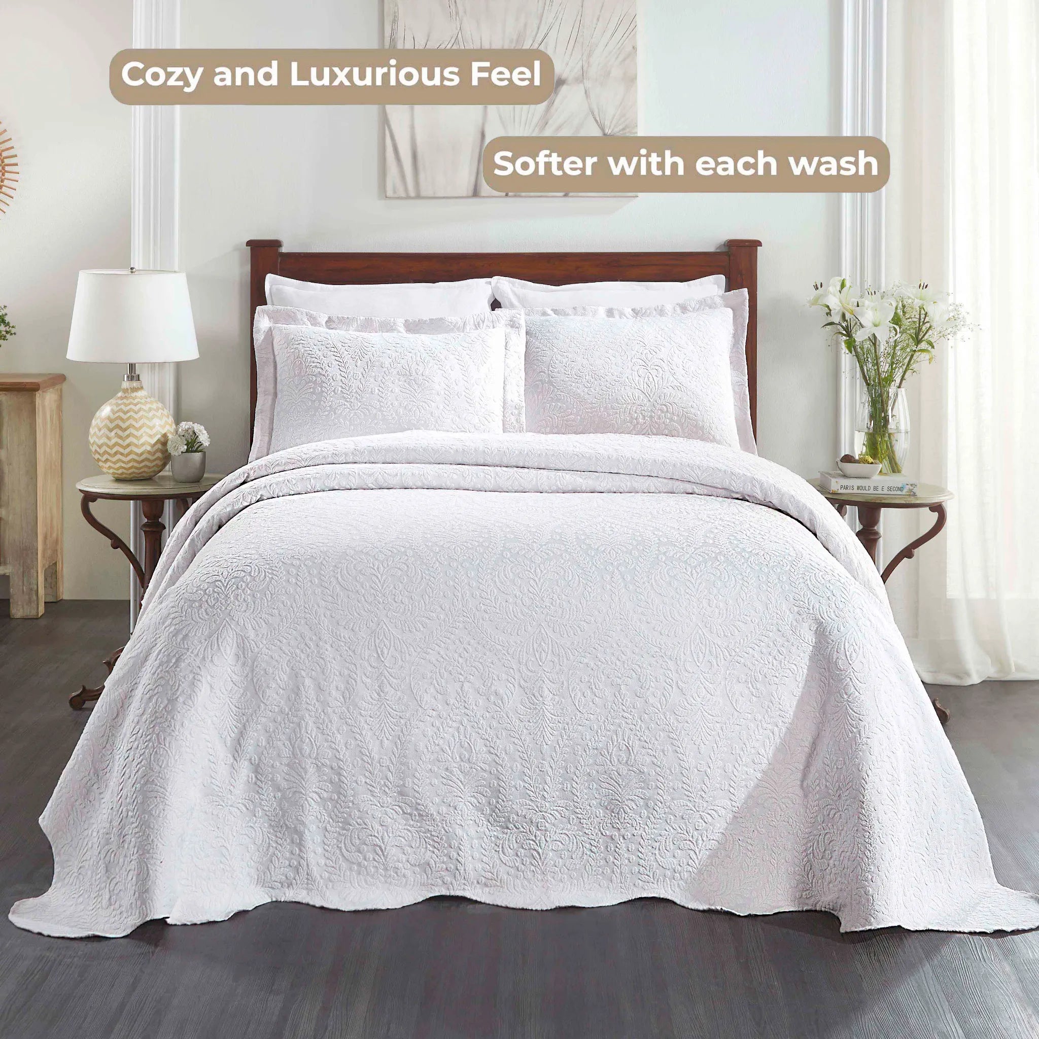 Aspen Jacquard Bedspread Set – 3‑Piece Cotton Blend Floral Bedding