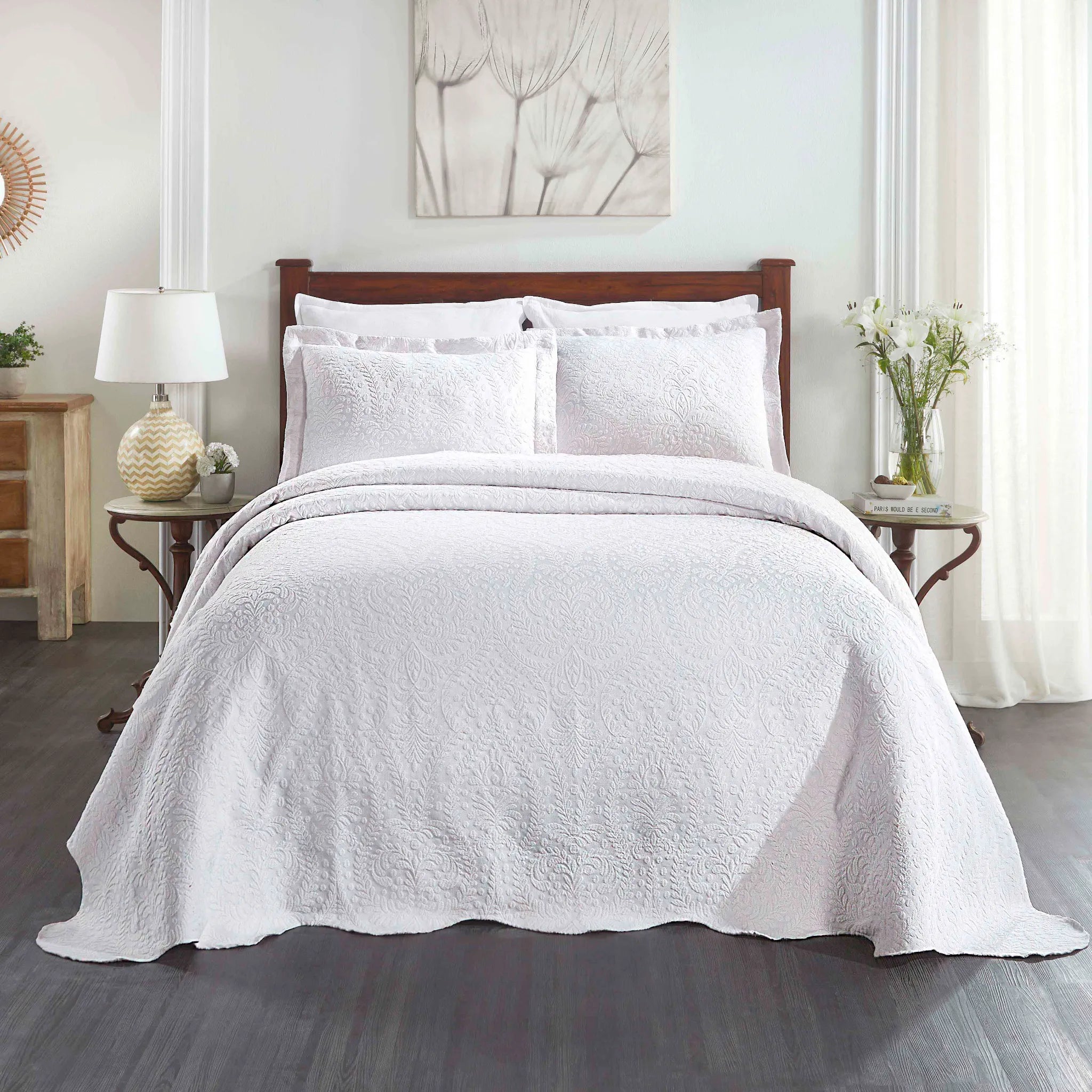 Aspen Jacquard Bedspread Set – 3‐Piece Cotton Blend Floral Bedding ...