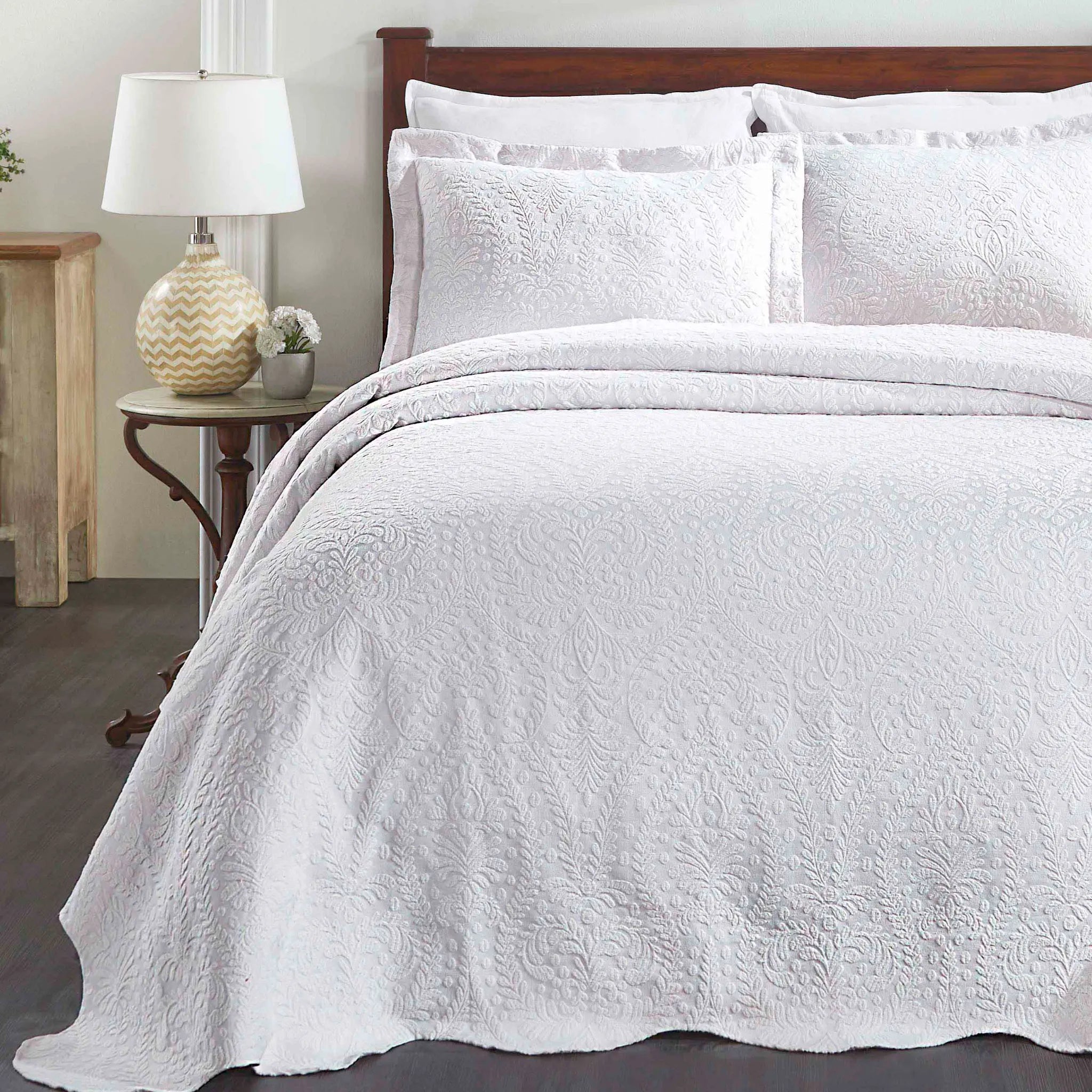 Aspen Jacquard Bedspread Set – 3‐Piece Cotton Blend Floral Bedding ...
