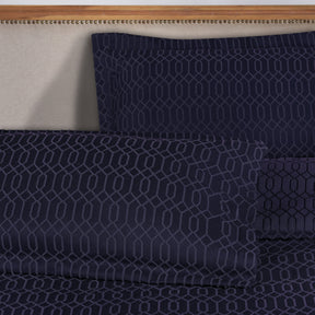 Remi Cotton Blend Jacquard Geometric Fringe Bedspread Set - Navy Blue