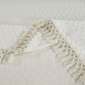 Remi Cotton Blend Jacquard Geometric Fringe Bedspread Set - Ivory