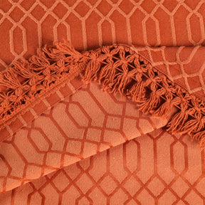 Remi Cotton Blend Jacquard Geometric Fringe Bedspread Set - Rust