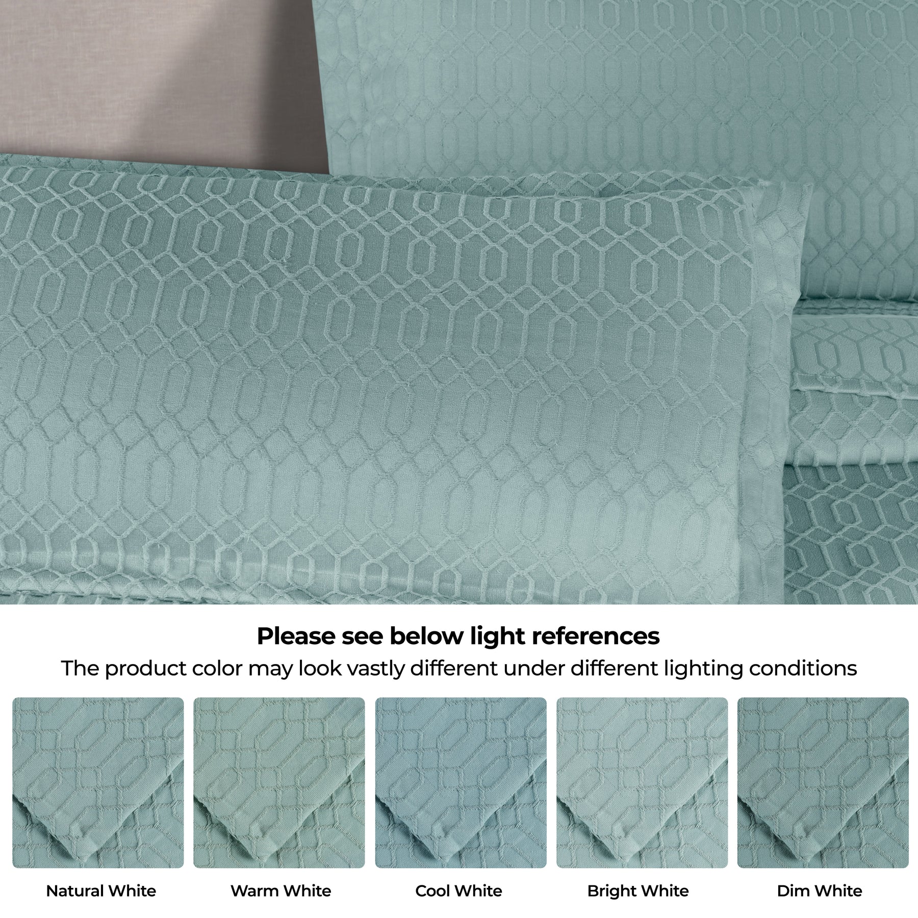 Remi Cotton Blend Jacquard Geometric Fringe Bedspread Set - Aqua