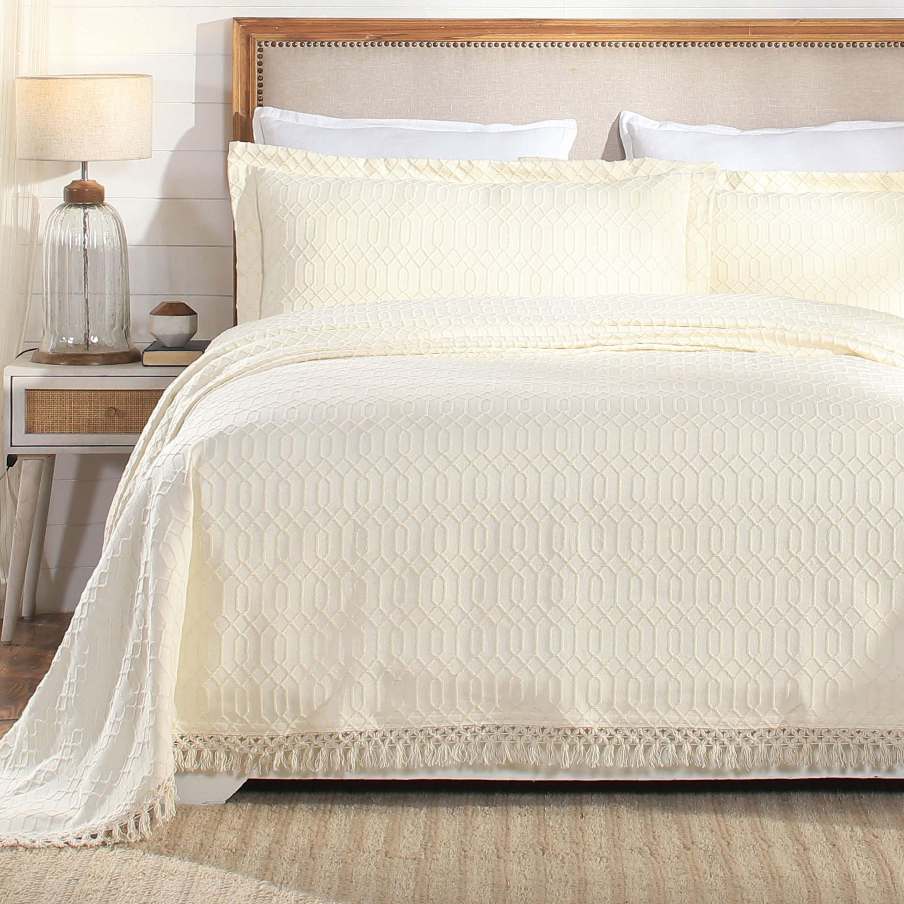 Remi Cotton Blend Jacquard Geometric Fringe Bedspread Set - Bedspread by Superior